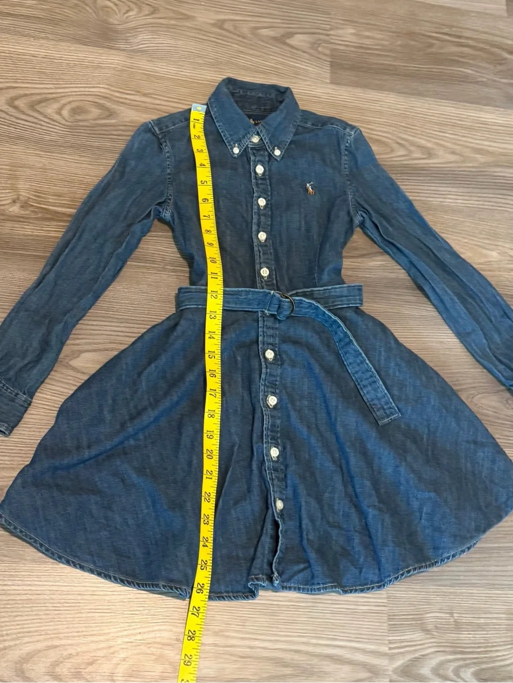 Ralph Lauren Belted Cotton Denim Button Down Shirt Dress Girls Youth size 7